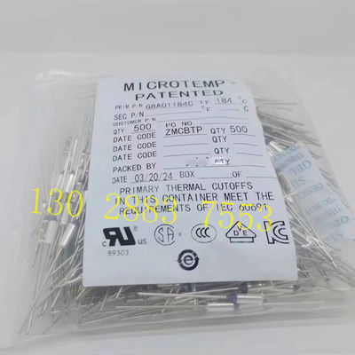 MICROTEMP G8A00072C Fusível térmico Capacidade de interrupção de corrente até 25 amperes a 250 VAC G8A01Tf072C