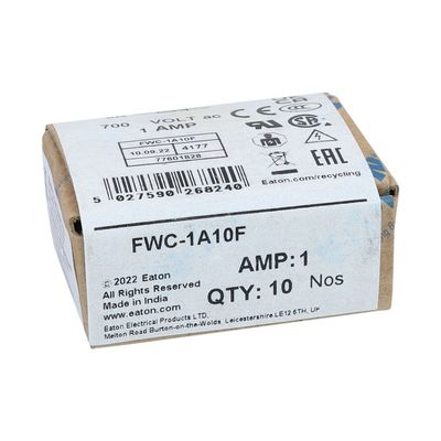 Excelente capacidade de ciclismo e desempenho Cramic Fuse Eaton Bussmann 10 X 38 mm Ferrule Fuse FWC-1A10F